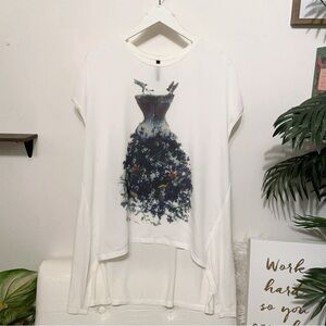 2% White Print Tunic Blouse Top